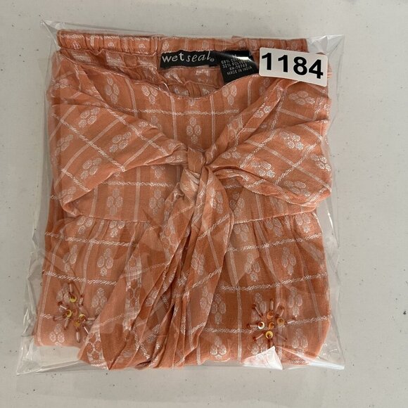 Wet Seal Vintage Womens M Y2K Babydoll Cami Halter Top Peach Floral Embellished - Picture 15 of 15